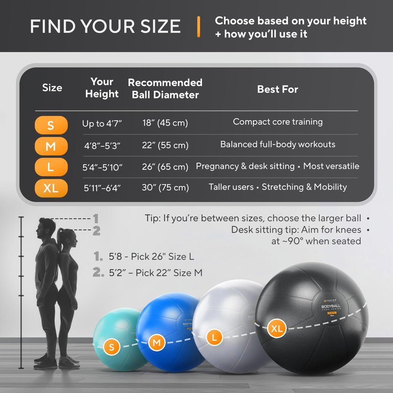 MANTRA SPORTS Exercise Ball – 55cm Birthing Ball Pregnancy Ball, Yoga Ball, Gym Ball Physio Ball - Anti-Burst Slow-Deflate, Non-Slip | Pump, Plugs and Measuring Tape Included – Cloudy Grey
