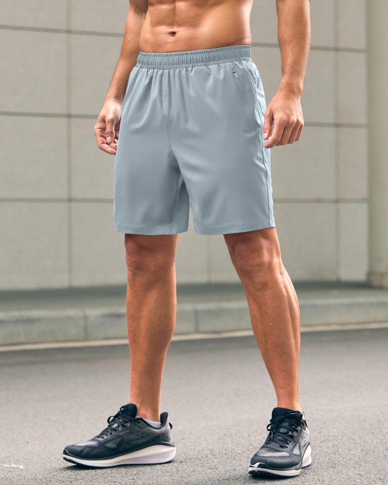 G Gradual Men's Athletic Running Shorts with Zipper Pockets Quick Dry 7"/ 5"/ 9" Workout Gym Shorts for Basketball Hiking(Light Grey,7L)