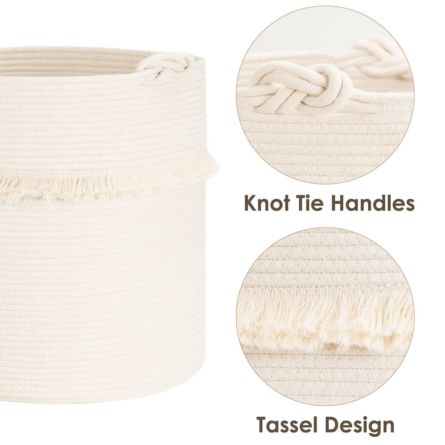 CherryNow Extra Large Woven Storage Baskets – 17'' x 16'' Cotton Rope Decorative Hamper for Magazine, Toys, Blankets, and Laundry, Cute Tassel Nursery Decor - Home Storage Container Off-white