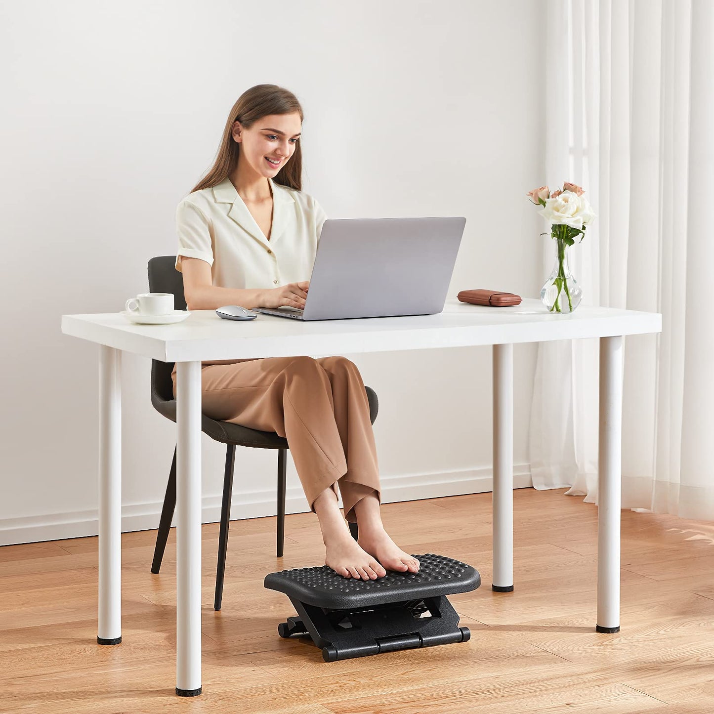 HUANUO Adjustable Under Desk Footrest, Foot Rest for Under Desk at Work with Massage, Foot Stool with 3 Height Position & 30 Degree Tilt Angle Adjustment for Home, Office