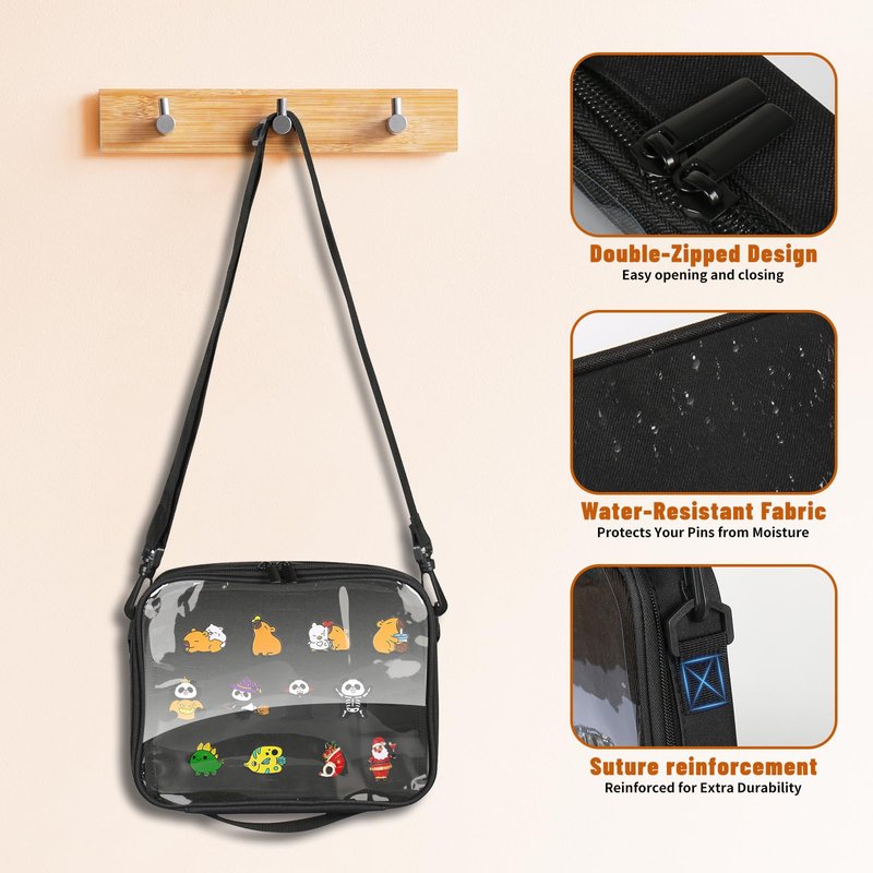 LuxDuo Enamel Pin Display Book,6 Page EVA Hard Shell Pin Trading Book,Pin Display Board with Shoulder Straps,Pin Display Case for Collectors,For Storing Enamel Pins,Sports Pins,Earrings (XZB02)