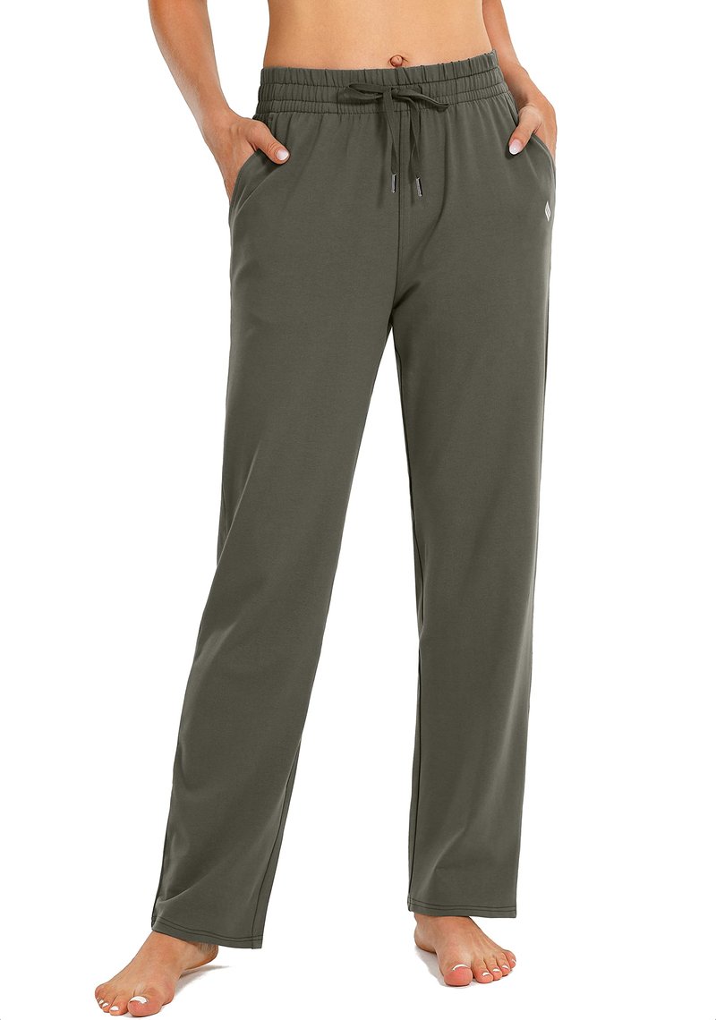 SANTINY Women's Cotton Sweatpants Yoga Lounge Casual Pants Open Bottom Sweat Pants for Women with Pockets (Olive_M)