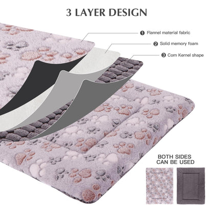 BVAGSS Dog Bed Mat,Reversible Dog Crate Pad, Memory Foam Dog Beds, Soft Warm Pet Cushion for Small Medium Dogs, Washable Pet Sleeping Mattress Kennel Bed Pad XH079 (76x50x4cm,Grey Paw)