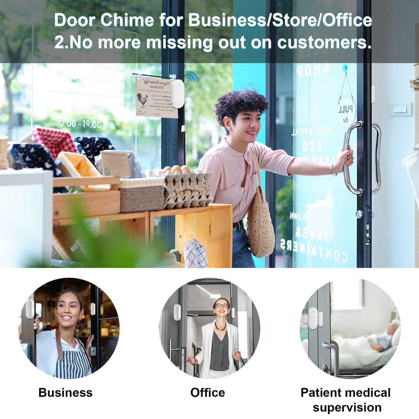 Door Chime,SanJie Wireless Door Sensor Chime When Door Opens,Door Entry Alarm Chime for Business/Home/Kids,500 FT Range,26 Chimes 5 Adjustable Volume Door Ringer Alert 2 Sensors + 1 Receivers