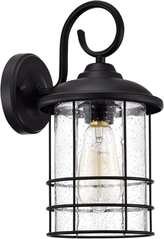 MICSIU Textured Black Exterior Wall Sconce, 12 Inch Outdoor Light Fixture with Clear Seedy Glass, Waterproof Outside Lights for Porch, Entryway, Home, Patio,Garage,Doorway
