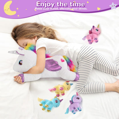 gnomantic 5 Pieces Unicorn Stuffed Animals - 1 Mommy Stuffed Unicorn with 4 Babies - Unicorns Gifts for Girls Ages 3 4 5 6 7 8, Unicorns Plush Toys for Christmas, Valentine's, Birthday Gifts (Purple)