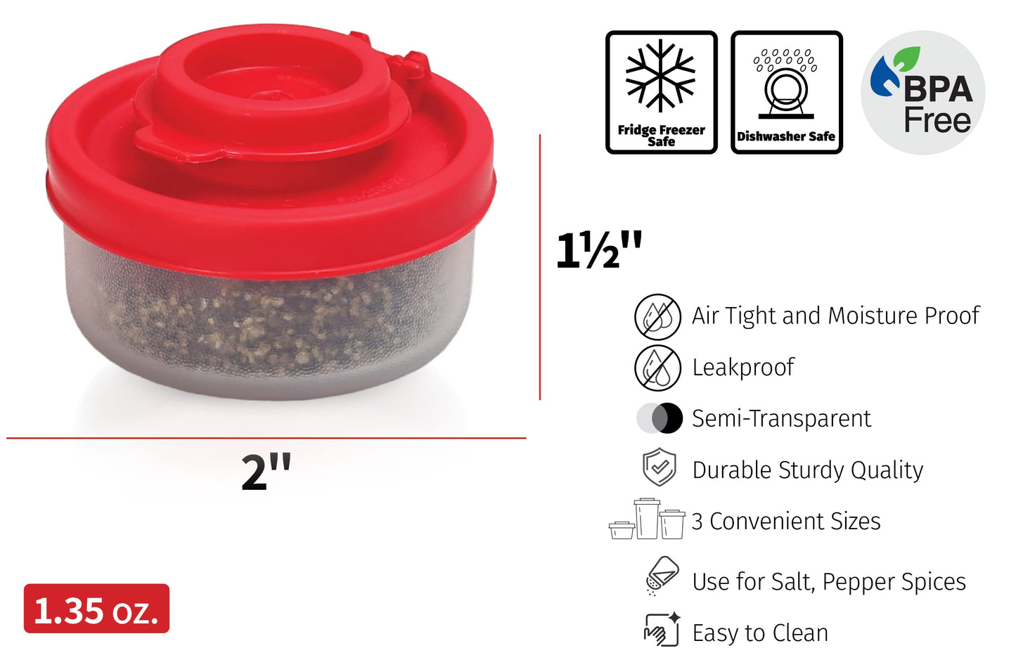 Signoraware Salt and Pepper Shakers Moisture Proof Set of 2 Small Mini Salt Shaker to go Camping Picnic Outdoors Kitchen Lunch Boxes Travel Spice Set Clear with Red Covers Plastic Airtight Dispenser