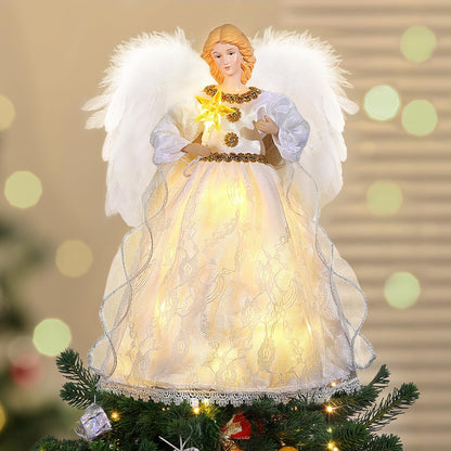Luxspire Christmas Tree Topper, Angel Tree Topper with Lights, Angel Topper for Christmas Tree with Remote Control & Timer, USB Lighted Christmas Decorations for Holiday Home Indoor, White