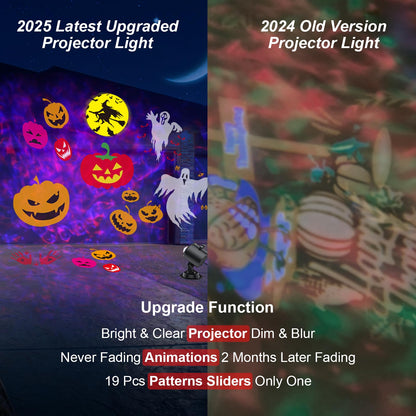 Brighter Halloween Decorations Projector Lights for Home, 2025 Upgraded Holiday Projectors with 19 HD Replaceable Slides (Ocean Wave & Patterns), Weather Proof Halloween Projector Light Show