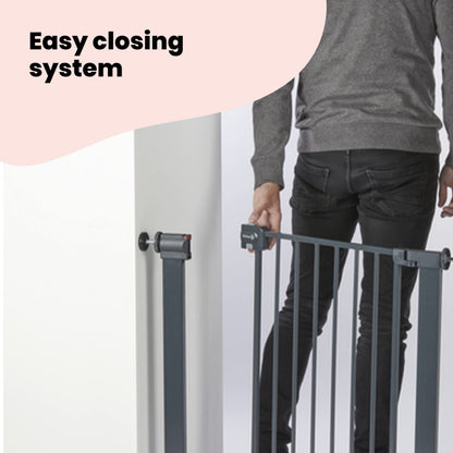 Safety 1st Easy Close Metal Gate, Baby Stair Gate Pressure Fit, 73-80cm (max. 108cm), Easy-Closing Baby Safety Gate, One-Hand Opening, No-Screw Installation (No Drilling), Double Lock System, Black