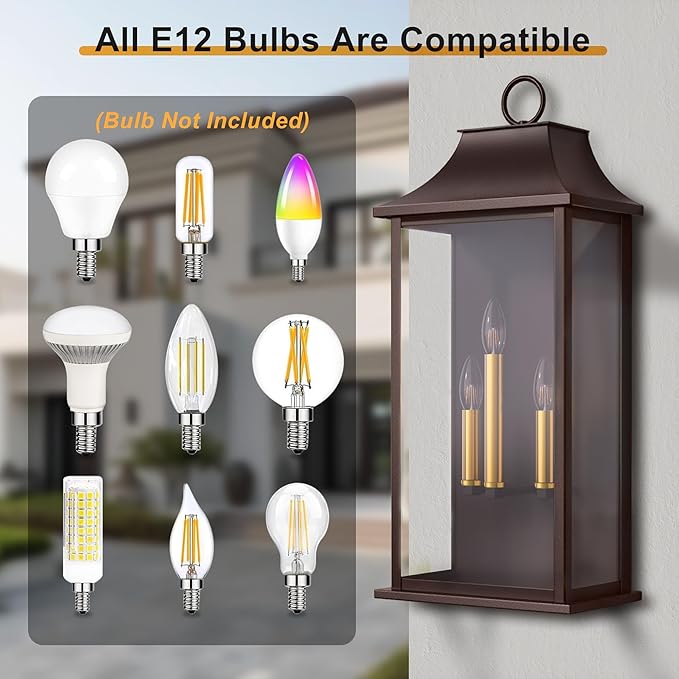 Dusk to Dawn Outdoor Wall Light 3-Light, 25.3" Large Outdoor Light Fixture, Oil Rubbed Bronze Exterior Wall Lantern, Waterproof Outside Wall Sconce for House Porch Patio