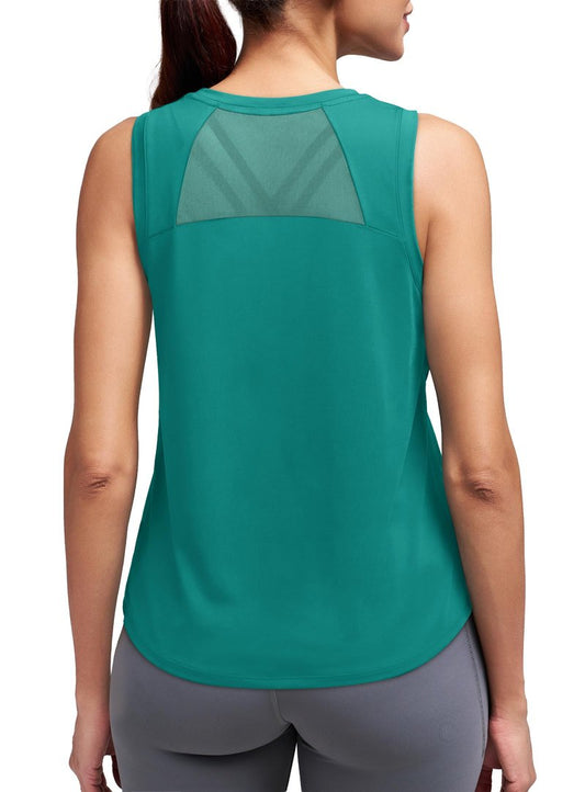 Workout Tops for Women Open Back Sleeveless Tank Tops Summer High Neck Athletic Gym Clothes Running Shirts Yoga Outfits Turquoise M