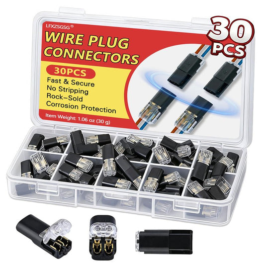 30Pcs Standard Quick Connect Wire Connectors – No Stripping Double Wire Plug in Connector, Flame Retardant Lock Strip Connector for LED Strip Lights, DIY, Low-Voltage & Model Kit, 18-22AWG
