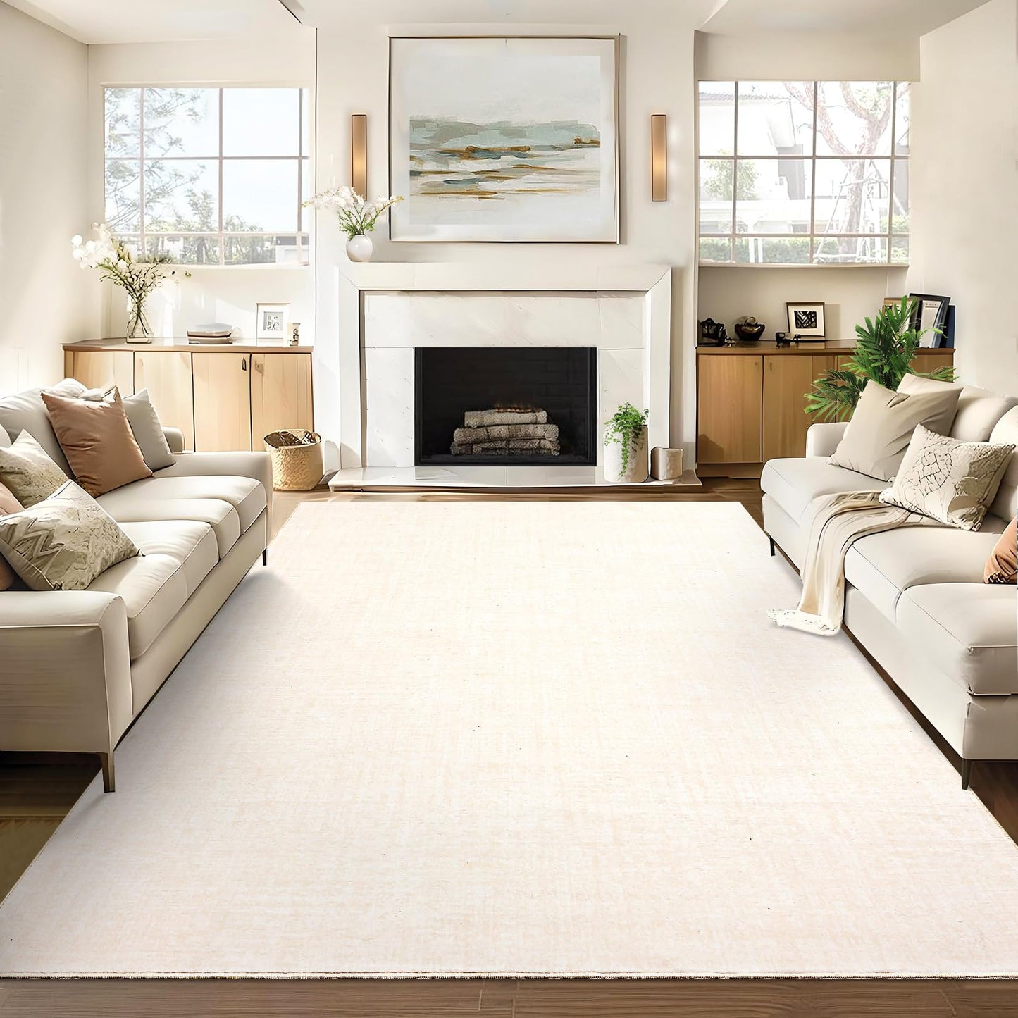 GarveeHome Washable Rugs 10x13 Area Rug for Living Room, Modern Solid Rug with Non Slip Backing, Plain Rug for Bedroom, Distressed Stain Resistant Accent Rug for Dining Room Farmhouse Dorm, Beige