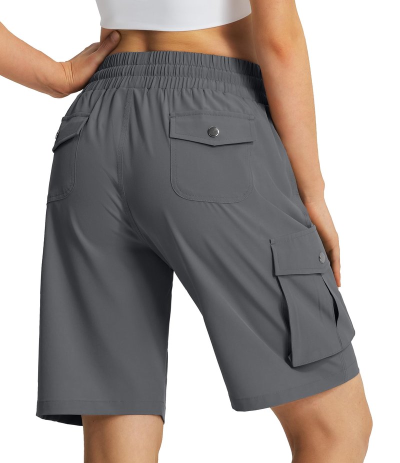 Hugut Women's 9" Hiking Cargo Shorts Quick Dry Lightweight Summer Shorts for Camping Travel Golf 6 Pockets Dark Grey