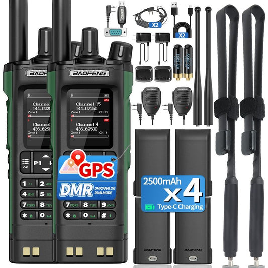 BAOFENG DM32 Ham Radio Handheld DM-32UV Walkie Talkies Long Range with NOAA Emergency Weather | 10W Rechargeable (4PCS Batteries) DM-32 DMR Radio with GPS,USB-C Charging for Survival Gear Hunting