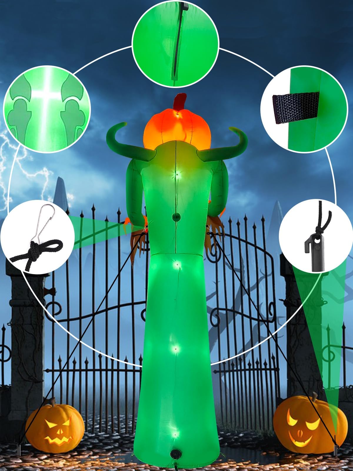 Kalolary 12FT Halloween Inflatable with LED Light, Giant Pumpkin Halloween Outdoor Decoration Scary Pumpkin Skeleton Blow up Inflatable for Home Family Party Halloween Holiday Yard Lawn Indoor Decor