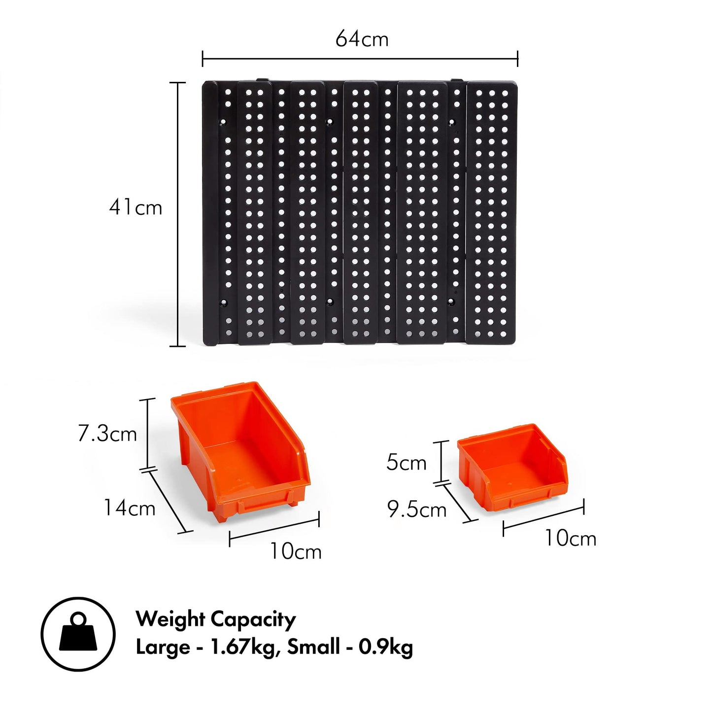 VonHaus 30 Pcs Wall Mount Storage Organiser Bin Panel Rack - DIY Tool Bits Boxes