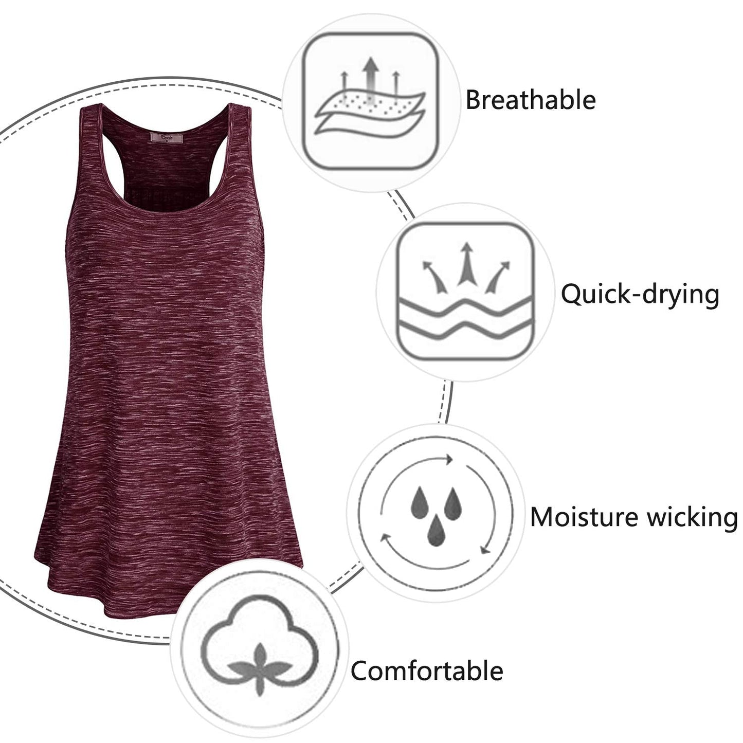 Cestyle Gym Shirts for Women, Ladies Fitness Tops Activewear Clothes Sleeveless Scoop Neck Loose Fit Knitted Breathable Flowy Racerback Cami Tanks XX-Large Wine