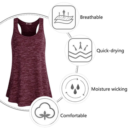 Cestyle Gym Shirts for Women, Ladies Fitness Tops Activewear Clothes Sleeveless Scoop Neck Loose Fit Knitted Breathable Flowy Racerback Cami Tanks XX-Large Wine