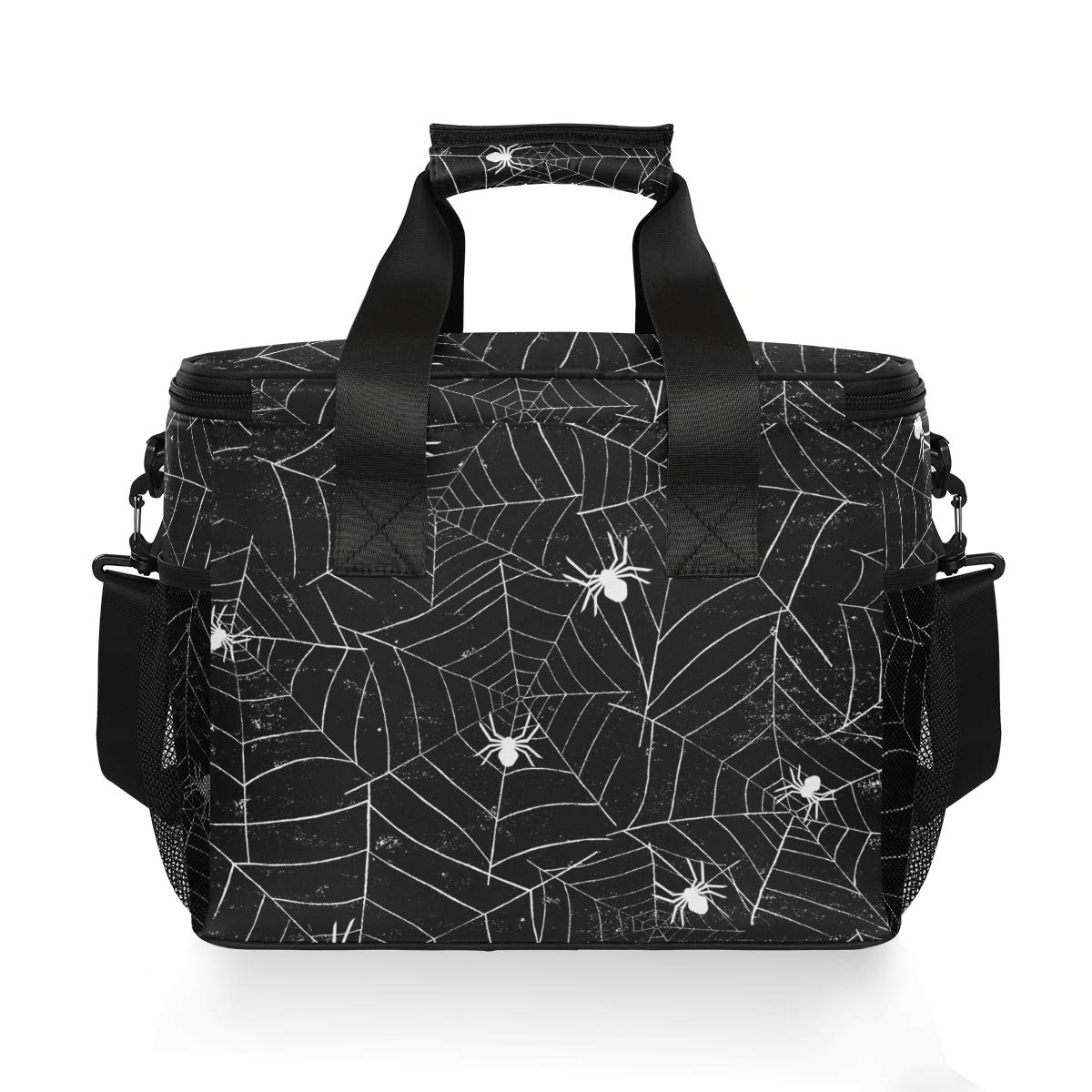 ALAZA Halloween Black and White Grunge Background with Spiderwebs Large Capacity Cooler Tote Insulated Lunch Bag Lunch Cooler Bag
