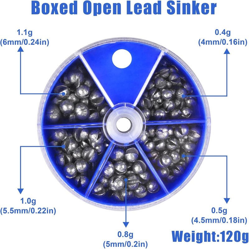 Split Shot Fishing Weights Kit - 120g Round Sinkers Assortment for Easy Casting & Versatile Fishing