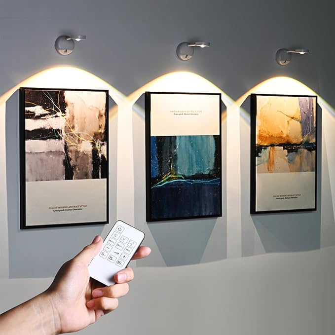 Wireless Picture Light Battery Operated Set of 2, Painting Light with Motion Sensor and Remote Control, Stepless Dimming Art Display Light for Picture Frame