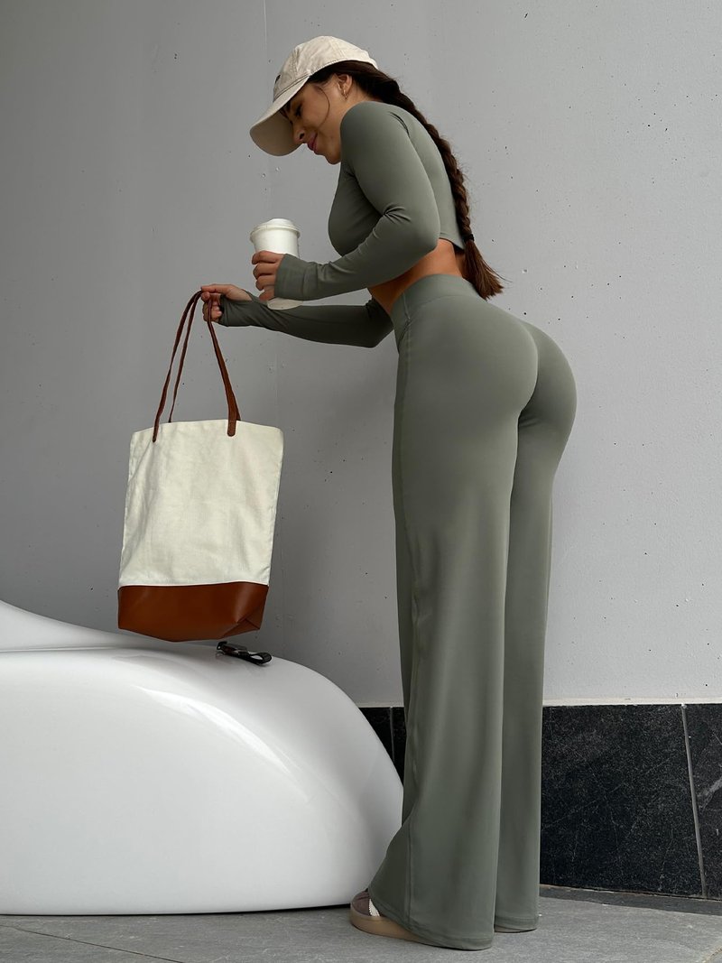 YEOREO Workout Leggings Womens No Front Seam Straight Leggings 35" High Waist Buttery Eddiy Gym Yoga Pants Gray Green XL