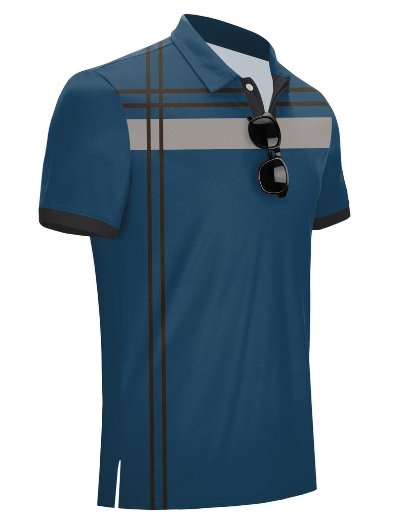 Poriff Mens Golf Shirts Short Sleeve Moisture Wicking Performance Quick Fit Casual Collared Golf Polo Shirt for Men Blue Print L