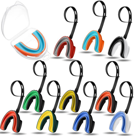 Threlaco 10 Pcs Football Mouth Guard with Strap Double Colored Sports Mouth Guards Protector Football Mouthpiece Bulkfor Wrestling Boxing Lacrosse Hockey Taekwondo