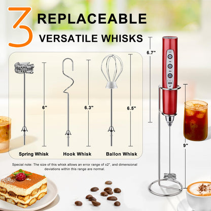 YUSWKO Black Handheld Milk Frother Wand for Coffee, Rechargeable Electric Whisk with 3 Heads 3 Speeds Drink Mixer Coffee Frother For Latte, Cappuccino, Hot Chocolate, Egg