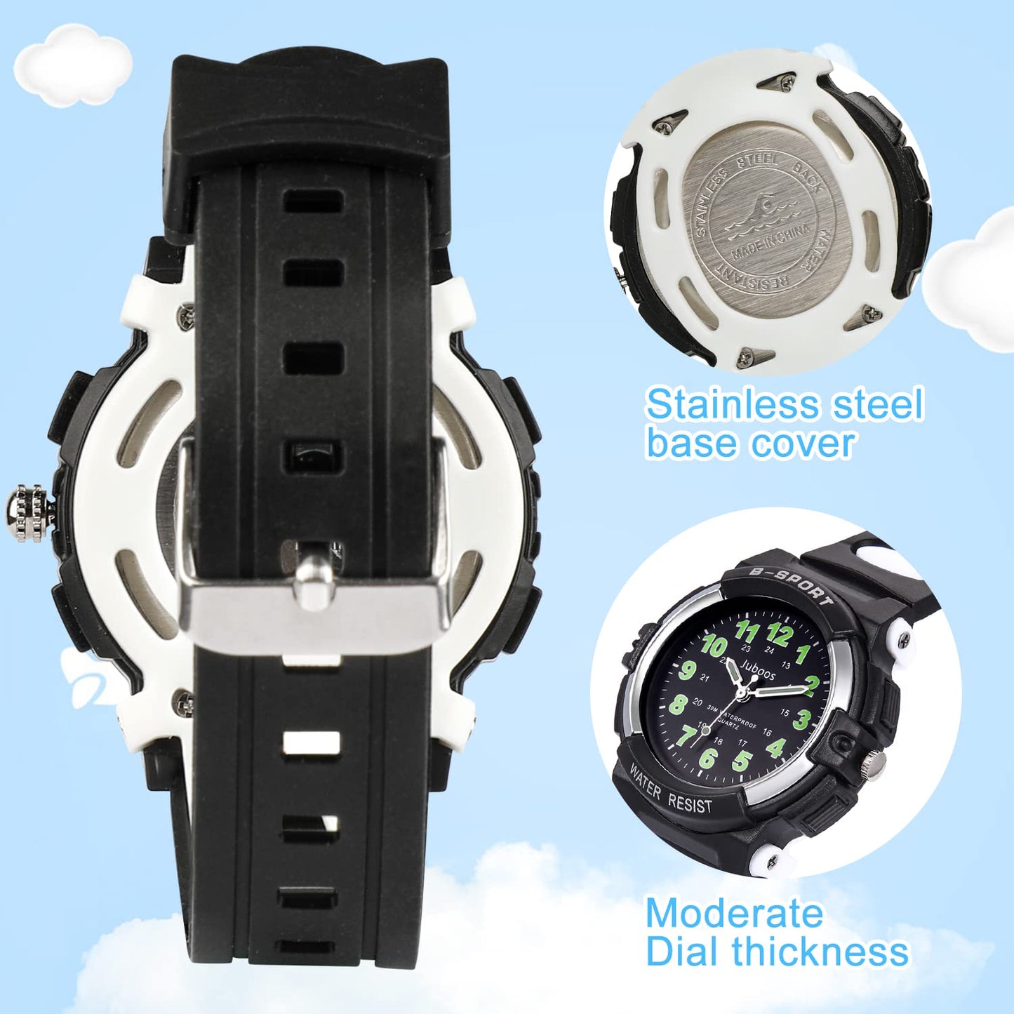 Juboos 7 Color Kids Watches,Children Analogue Quartz Watch for Boys Girls Kids Waterproof Time Teach Watches, Sport Outdoor Wrist Partner 5-16