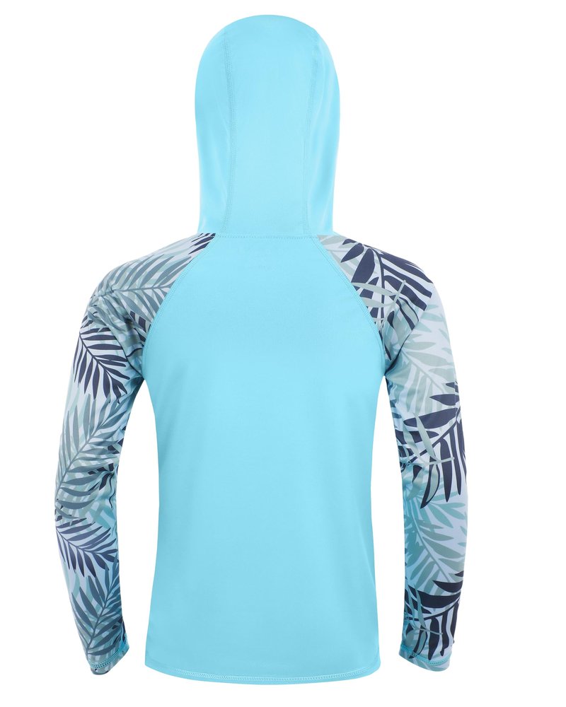 DRONIRING Boys Rash Guard Swim Hoodie, UPF 50+ UV Sun Protection Long Sleeve Fishing Shirt, Kids Youth SPF Water Shirts Blue