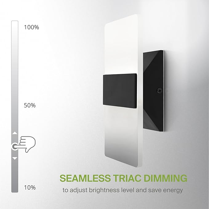 ASD 8 Inch LED Indoor Wall Sconce - Modern Interior 10W 120V 2700K-5000K Adjustable Dimmable Wall Mounted Light Fixtures, Acrylic Glass Wall Lights for Stairway, Hallway - ETL, Matte Black 2 Pack