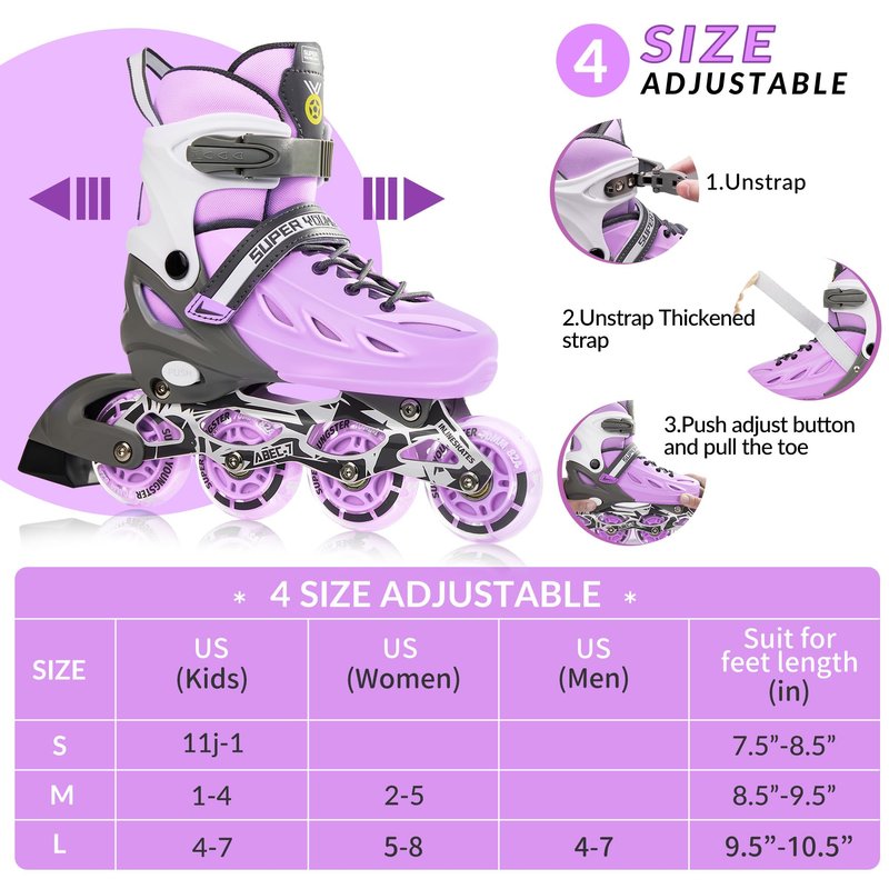 SUPER YOUNGSTER Adjustable Inline Skates for Boys Girls Ages 4-12 with Light Up Wheels, Roller Skates Blades for Youth Kids Indoor & Outdoor Beginners