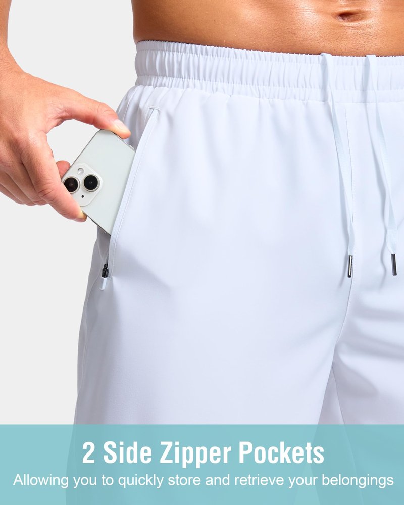 G Gradual Men's Athletic Running Shorts with Zipper Pockets Quick Dry 7"/ 5"/ 9" Workout Gym Shorts for Basketball Hiking(White,9XL)