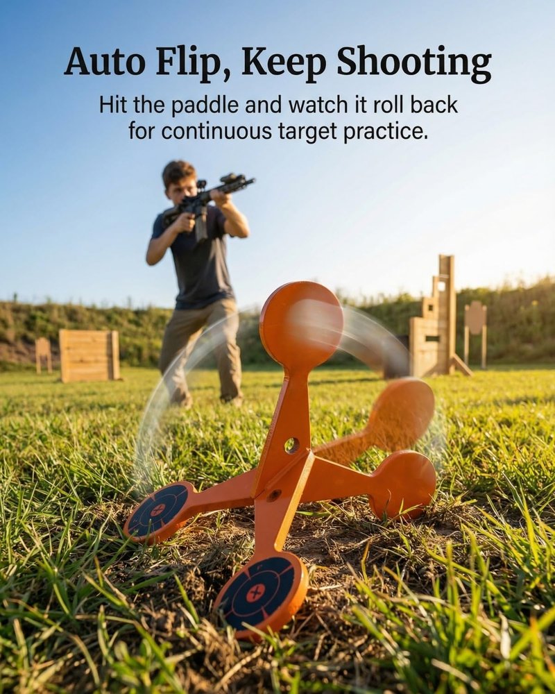 Spinning Shooting Target Thickened Flip Roller, Walking Flipping or Jumping Resetting Target with 10 Sheets of Splash Paper, Portable Metal Reactive Targets for Airsoft, Pellet Guns(2mm)