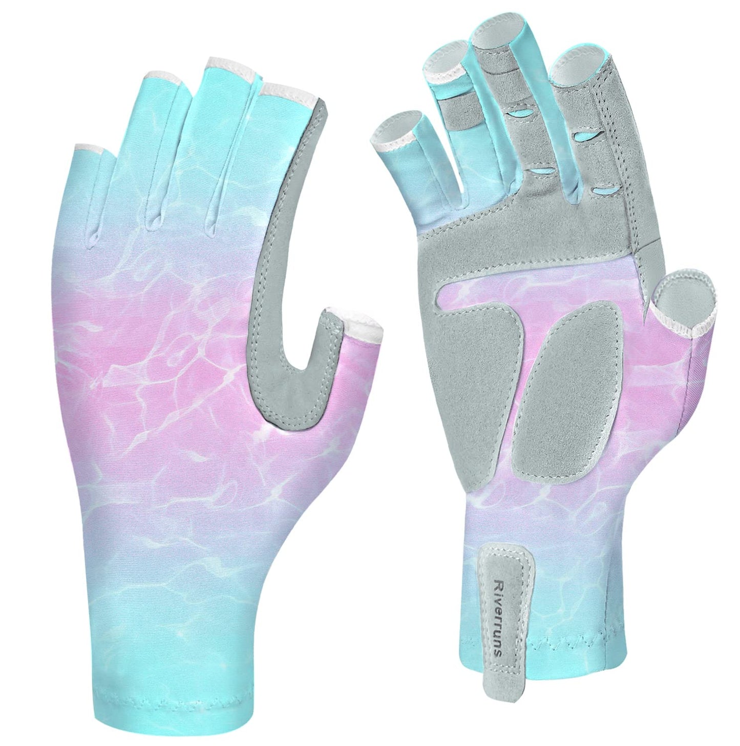 EDSRDUX Aventik UPF 50+ Fishing Gloves- Fingerless Sun Protection Fishing Gloves- Fishing Sun Gloves for Women Men Outdoor Activities. (P&G WaterWripple, M)