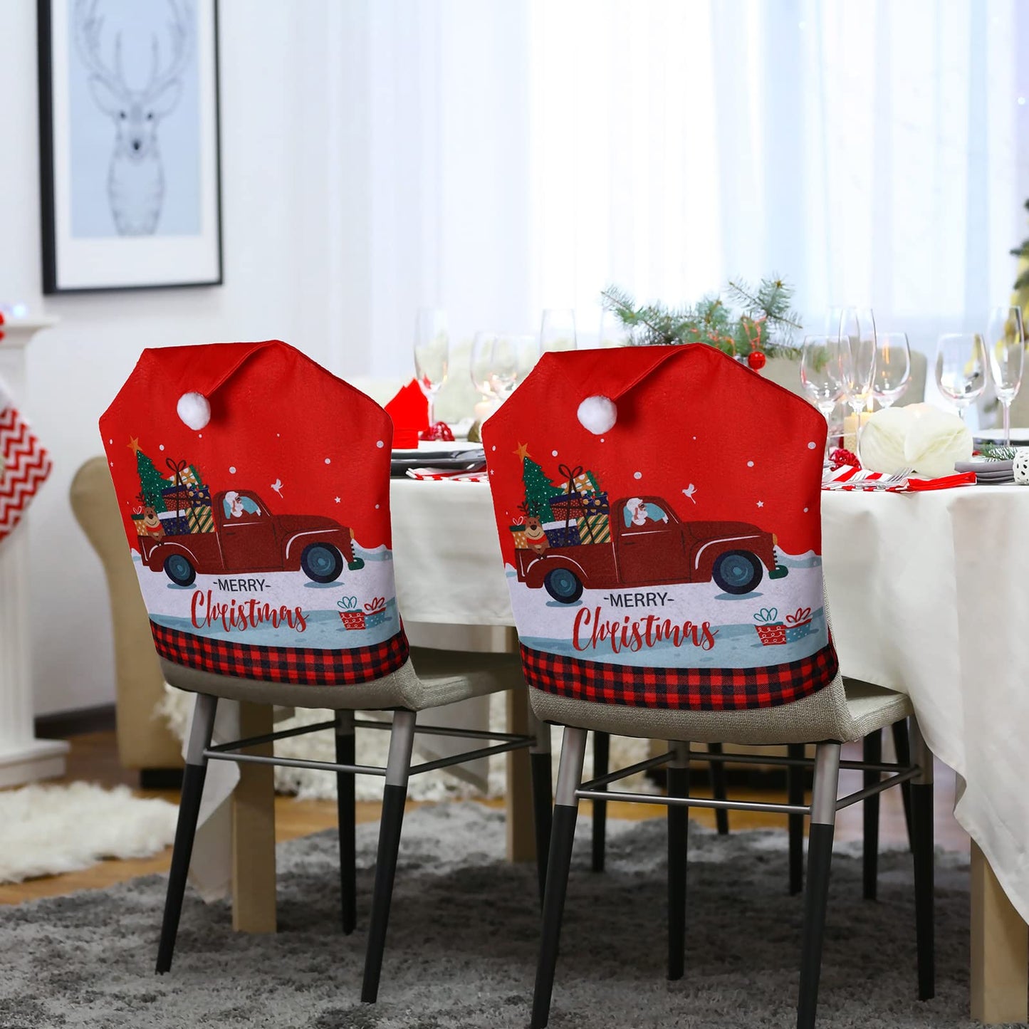 6 Pcs Christmas Chair Covers Santa Hat Red Slipcovers Chair Back Covers Xmas Chair Covers Decoration for Home Dinner Christmas Banquet Party Festival Decor, 23.6 x 19.6 Inch