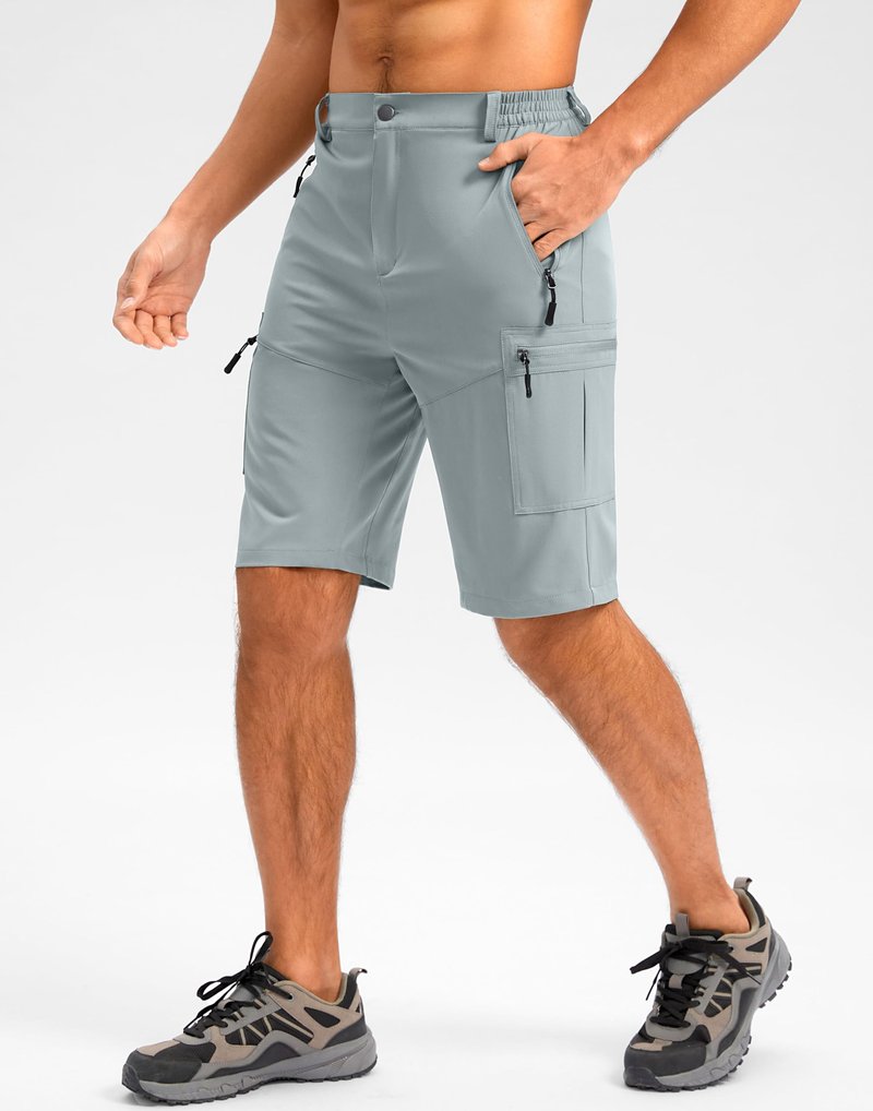 Pudolla Men's Hiking Shorts 11" Lightweight Cargo Work Shorts for Men Summer Travel Golf Casual Outdoor with 5 Pockets(Light Grey Medium)