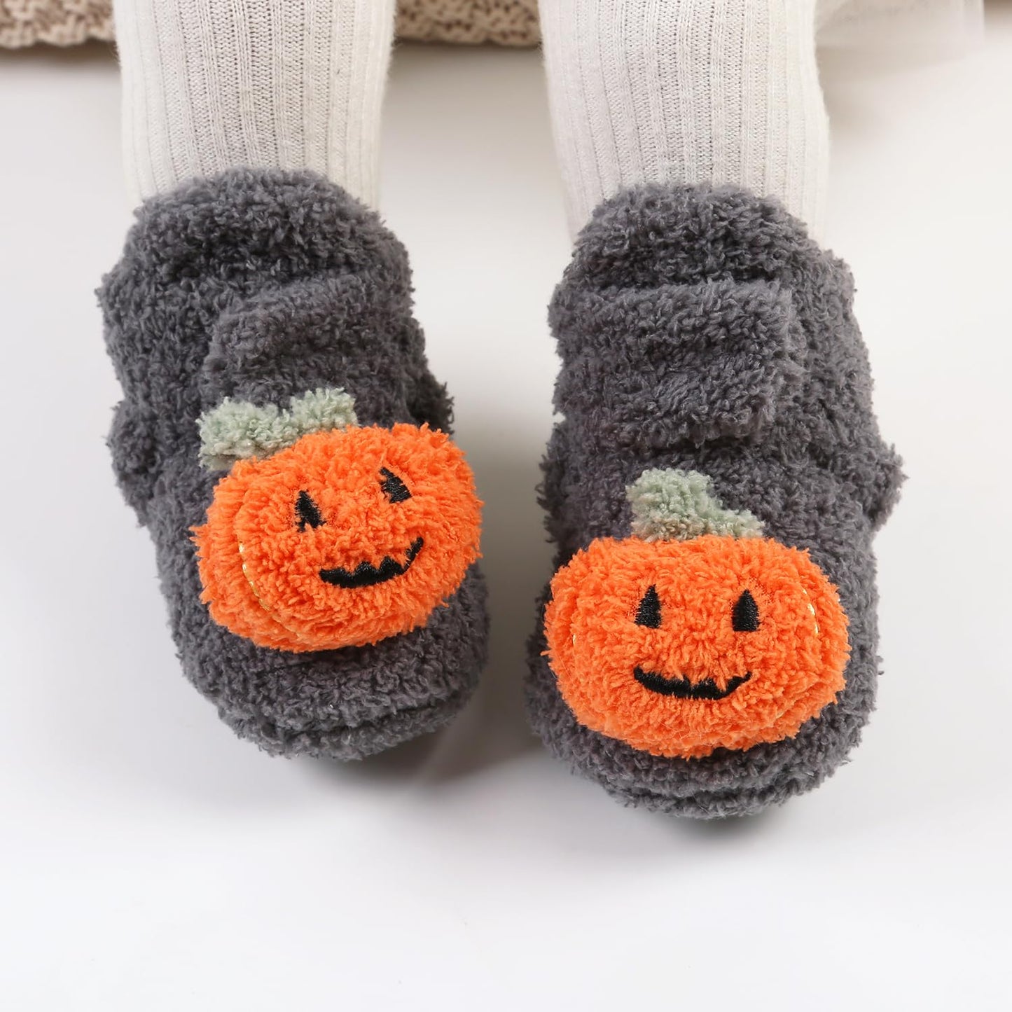 GDSDYM Baby Booties Cozy Christams Slippers Soft Baby Halloween Pumpkin Shoes Winter Warm Infant Newborn Crib Sock Shoes First Walkers