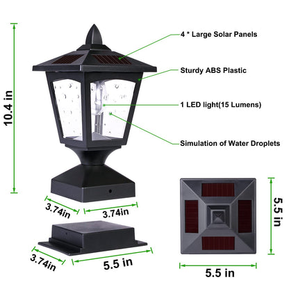 Melunar Solar Post Lights Outdoor, Solar Lamp Post Cap Lights, Waterproof Fence Post Solar Lights for Wood Fence Deck Patio Garden Outside Decorative, Fit on 4x4 Wood Posts, 15 Lumens, Black (2 Pack)