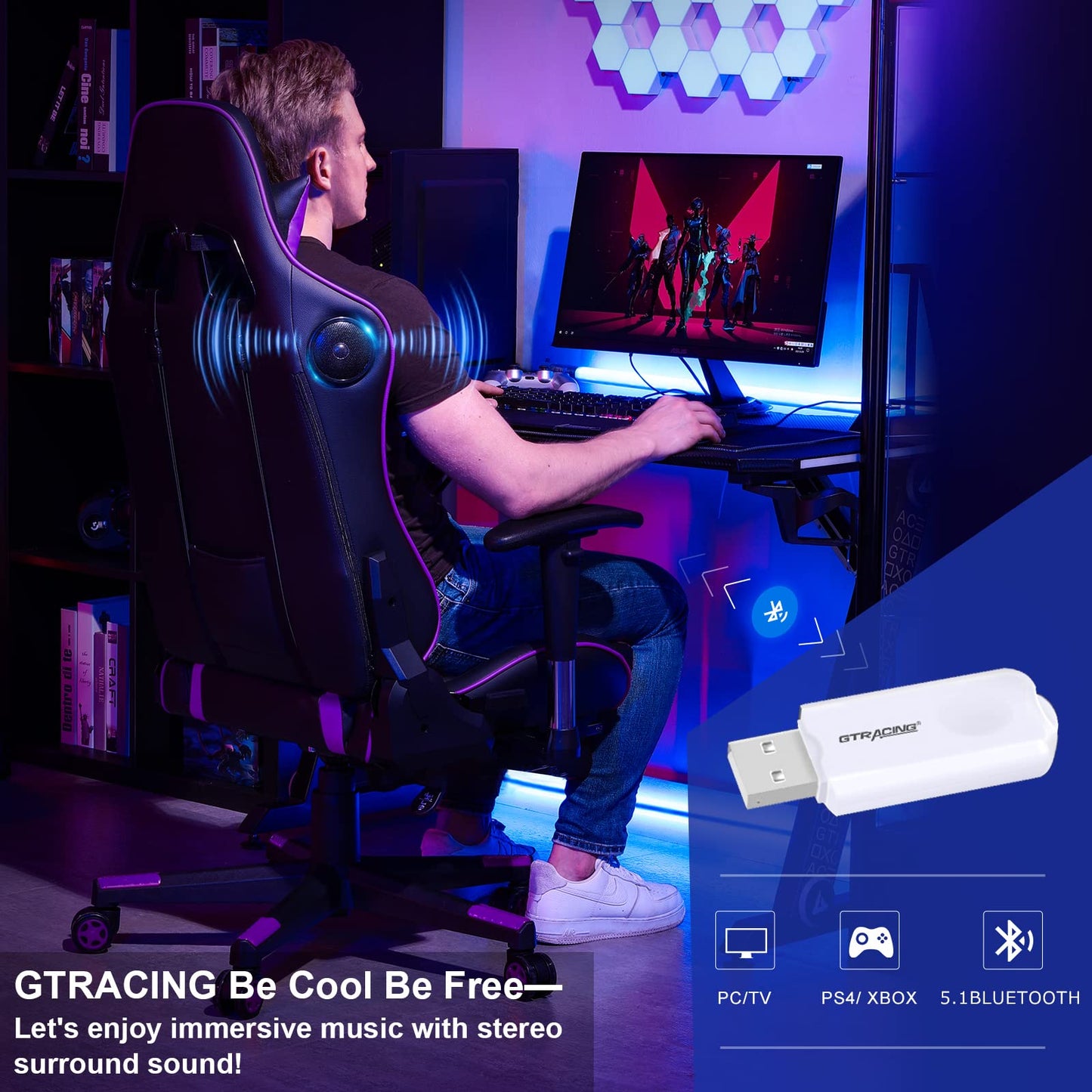 GTRACING Gaming Chair with Bluetooth Speakers Music Video Game Chair Audio Ergonomic Design Heavy Duty Office Computer Desk Chair GT890M Purple