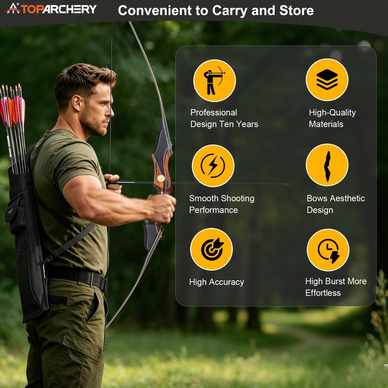 TOPARCHERY Archery 60" Takedown Hunting Recurve Bow and Arrow Set for Adults Practice Competition Longbow Kit 30-50lbs with 6pcs Arrows Right Hand Black