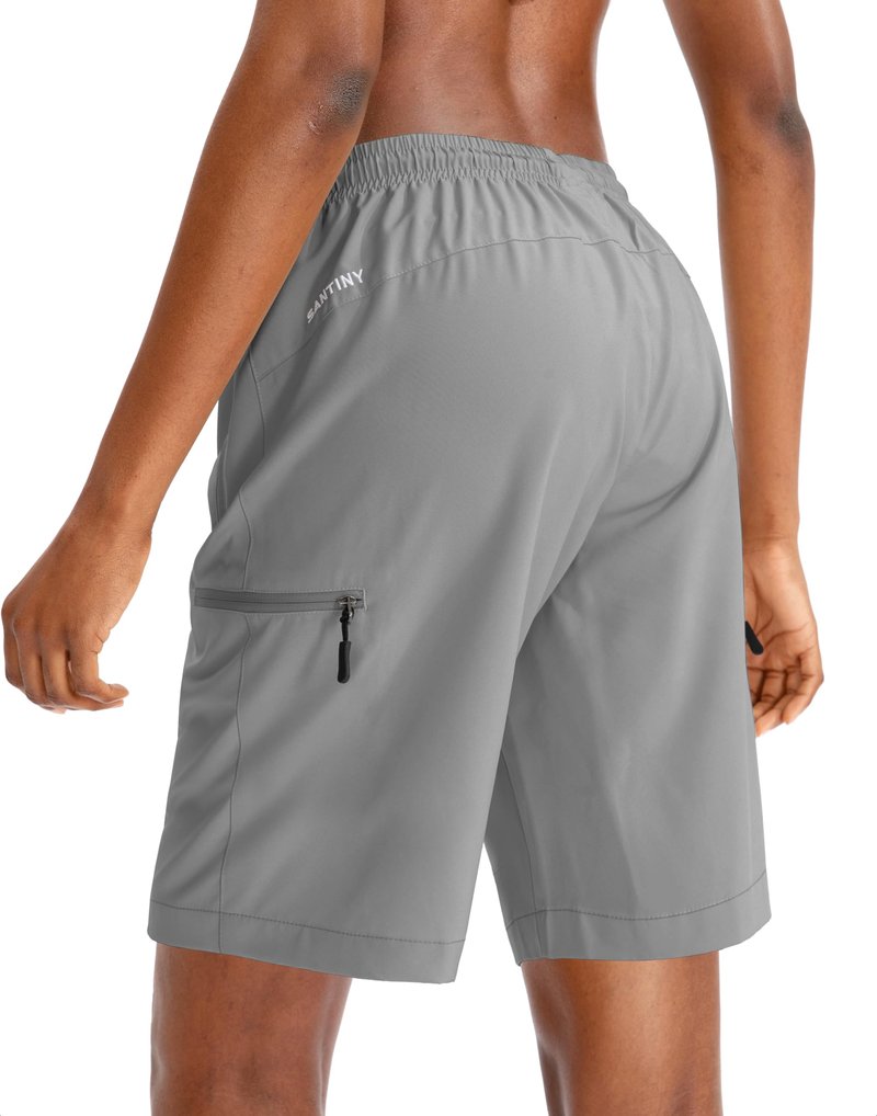 SANTINY Women's 5''/ 7''/9'' Hiking Cargo Shorts Quick Dry Lightweight Summer Shorts for Women Athletic Golf Zipper Pockets(Light Grey_S)