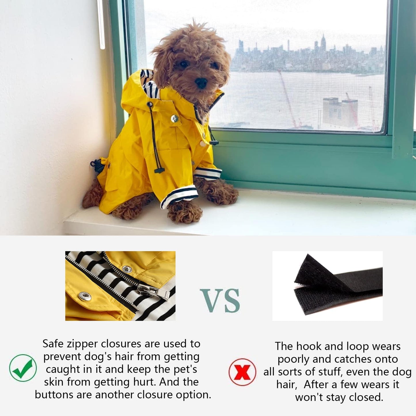 Morezi Dog Zip Up Raincoat with Reflective Buttons, Rain/Water Resistant, Adjustable Drawstring, Removable Hood, Raincoats with Legs 4kg to 36kg Available - Yellow - M