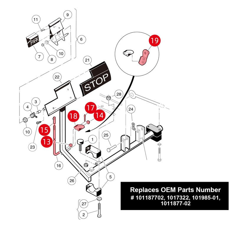 Roykaw Golf Cart Park Brake Latch Kit Replacement Compatible with Club Car DS/Carryall 1995-up Gas and Electric Vehicles, Contents Park Brake Rod and Pawl, OEM# 101187702, 10198501, 1017322