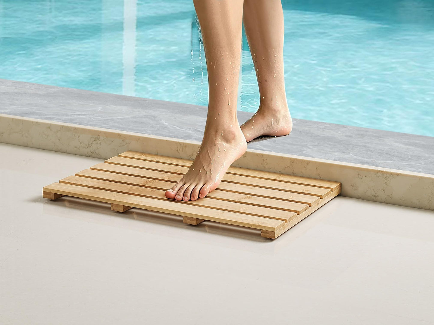 Bamboo Bath Mat for Tub, Non Slip Bath Mat for Shower, Waterproof Wood Bath Mat for Tub, Shower, Swimming Pool, Indoor ＆ Outdoor (21.3"*14.2")