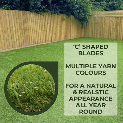 35mm Artificial Grass Natural and Realistic Looking Fake Lawn Astro Turf - 1m, 1.5m, 2m, 3m & 4m Widths - 1m x 2m