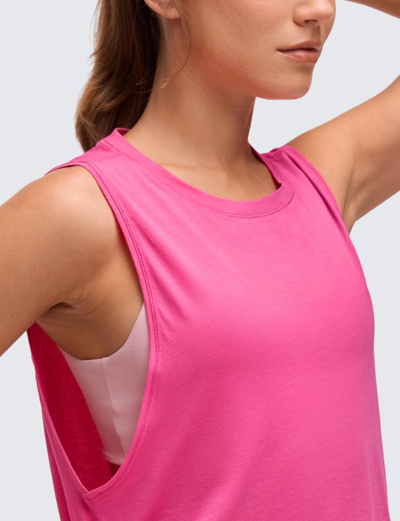 CRZ YOGA Pima Cotton Large Armhole Tank Tops for Women - Workout Sport Athletic Yoga Running Gym Loose Crop Sleeveless Shirts Sonic Pink Large